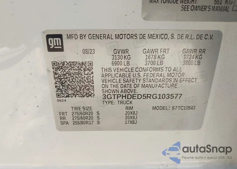 2024 GMC Sierra 1500 2Wd Short Box Slt из США, поврежденный, VIN 3GTPHDED5RG103577